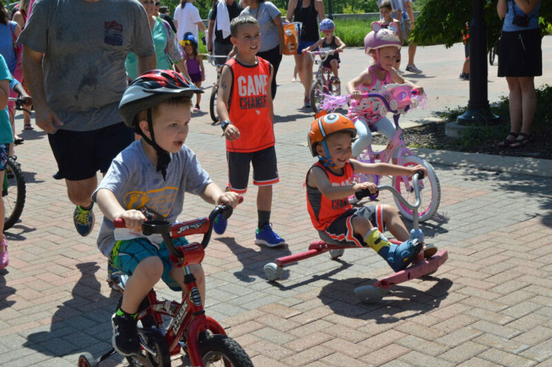 Kids biking at Kids for a Cause Triathlon